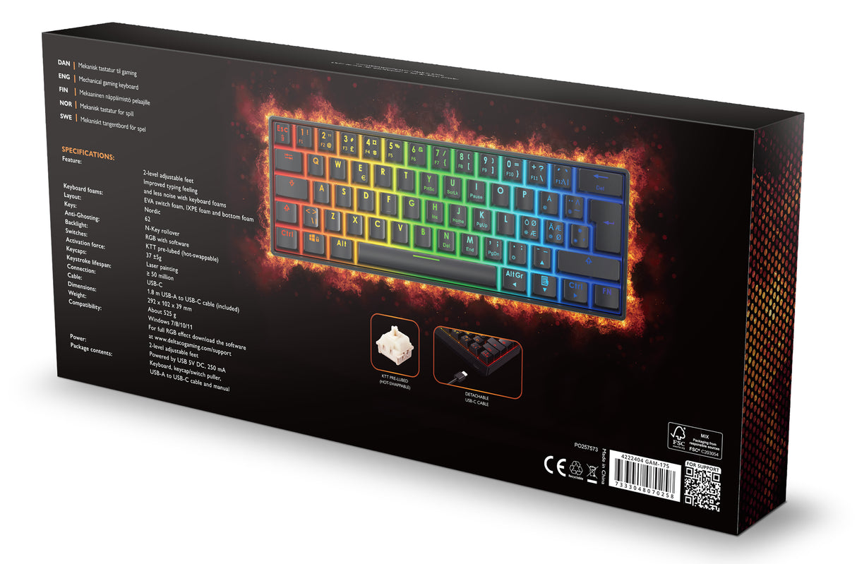 Deltaco Gaming DK470 60% mechanical keyboard, black