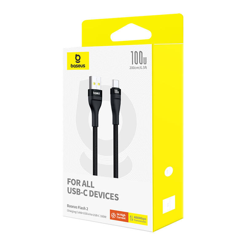 Opladningskabel Baseus Flash 2 USB til USB-C 100W, 2m (sort)
