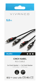 Vivanco 46/00 50 lydkabel 5 m 2 x RCA Sort