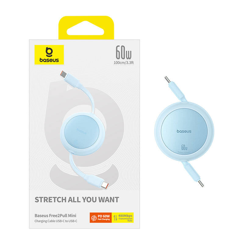 Baseus Free2Pull Mini USB-C til USB-C 60W USB-kabel, 1 m (blå)