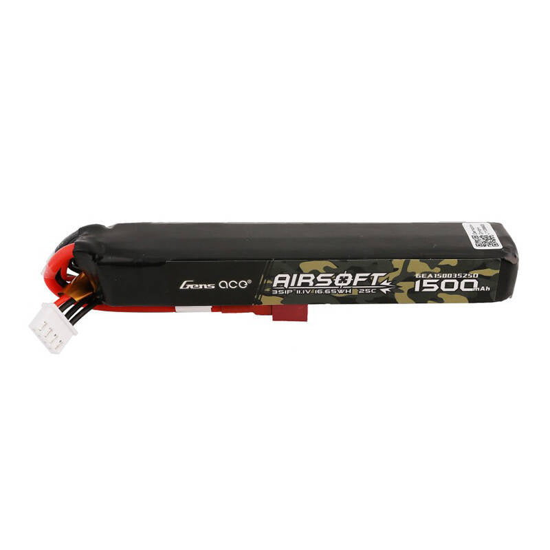 Gens ace 25C 1500mAh 3S1P 11.1V Airsoft Gun Lipo Batteri med T Plug
