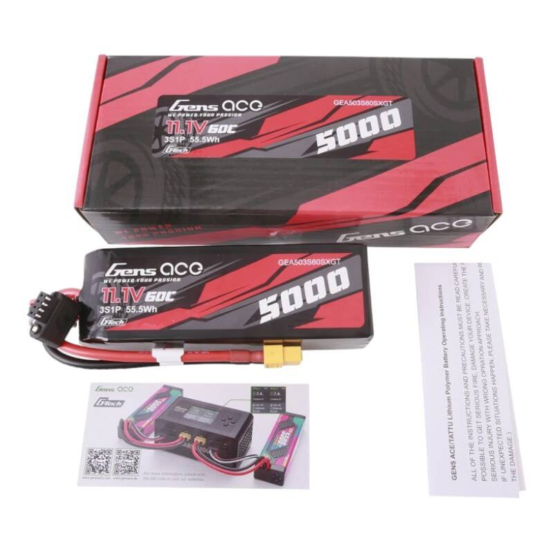 Gens ace G-Tech 5000mAh 11.1V 60C 3S1P Kort størrelse Lipo med XT60 Plug