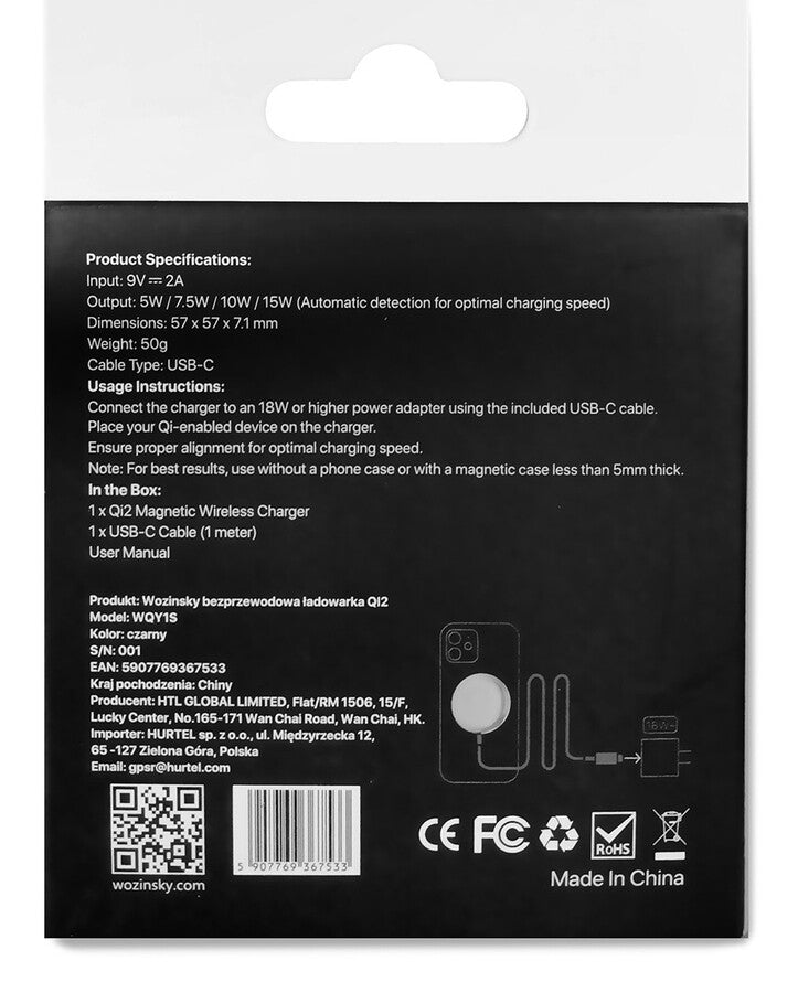 Wozinsky 5907769367533 oplader til mobil enhed Universel Sort USB Trådløs opladning Indendørs