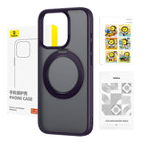 Telefonkasse Baseus SkyRing Magnetisk med stand til iP 14 Pro Max + hærdet glas og rengøringsset (lila)