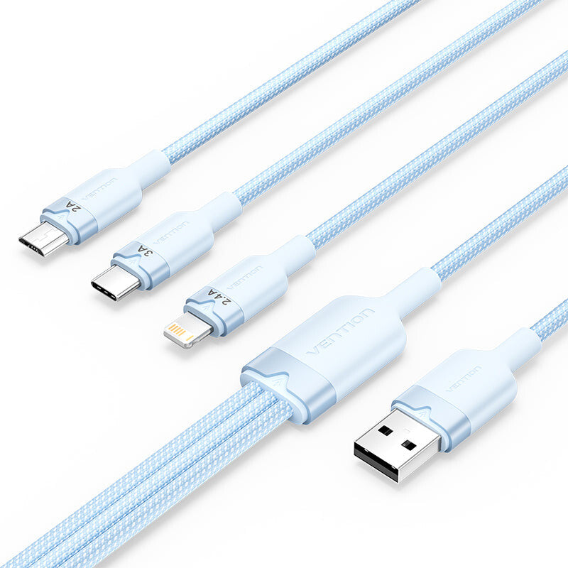 Vention CTPLG USB-kabel USB 2.0 1,5 m USB A USB C/Micro-USB B/Lightning 0,48 Gbit/sek. 60 W Blå
