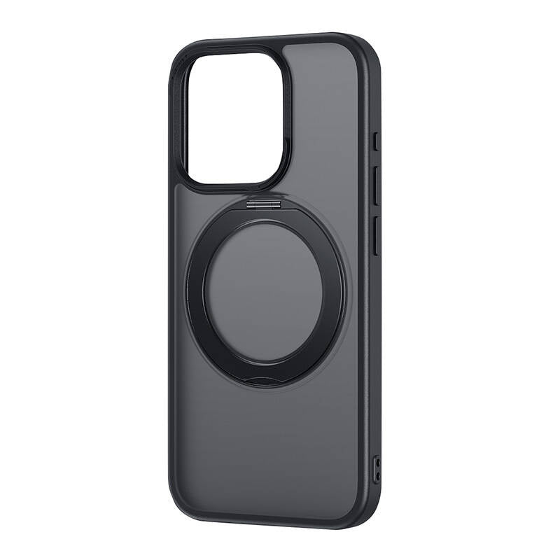 Telefonkasse med stand Baseus SkyRing 360° til iP 15 + tempereret glas og rengøringsudstyr (sort)