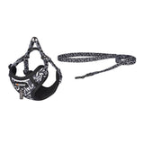 Dogs walking set leash 1,5m+harness til hunde (sort og hvidt)
