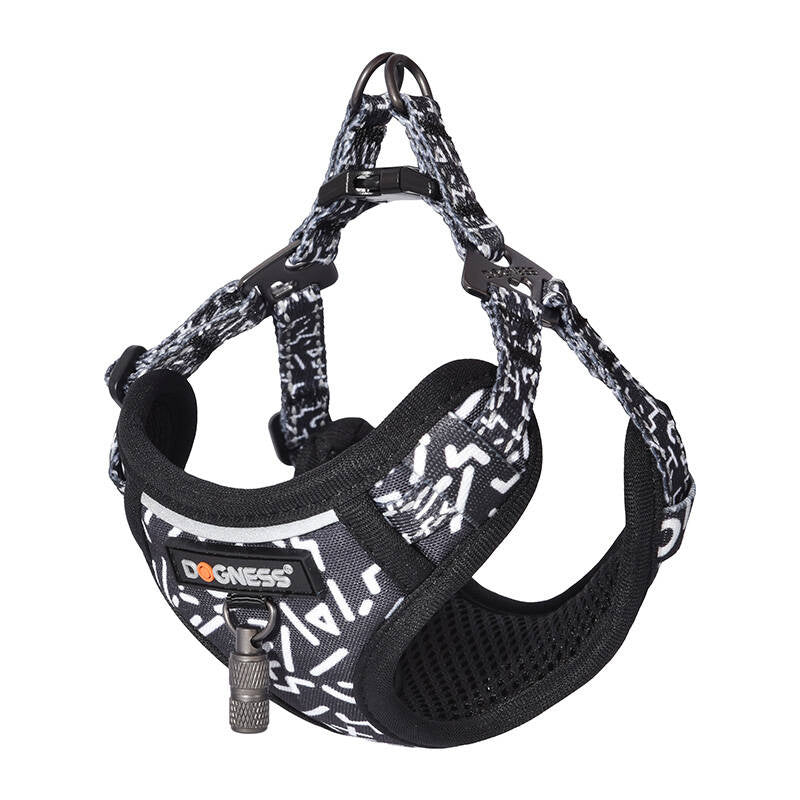 Dogs walking set leash 1,5m+harness til hunde (sort og hvidt)