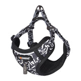 Dogs walking set leash 1,5m+harness til hunde (sort og hvidt)