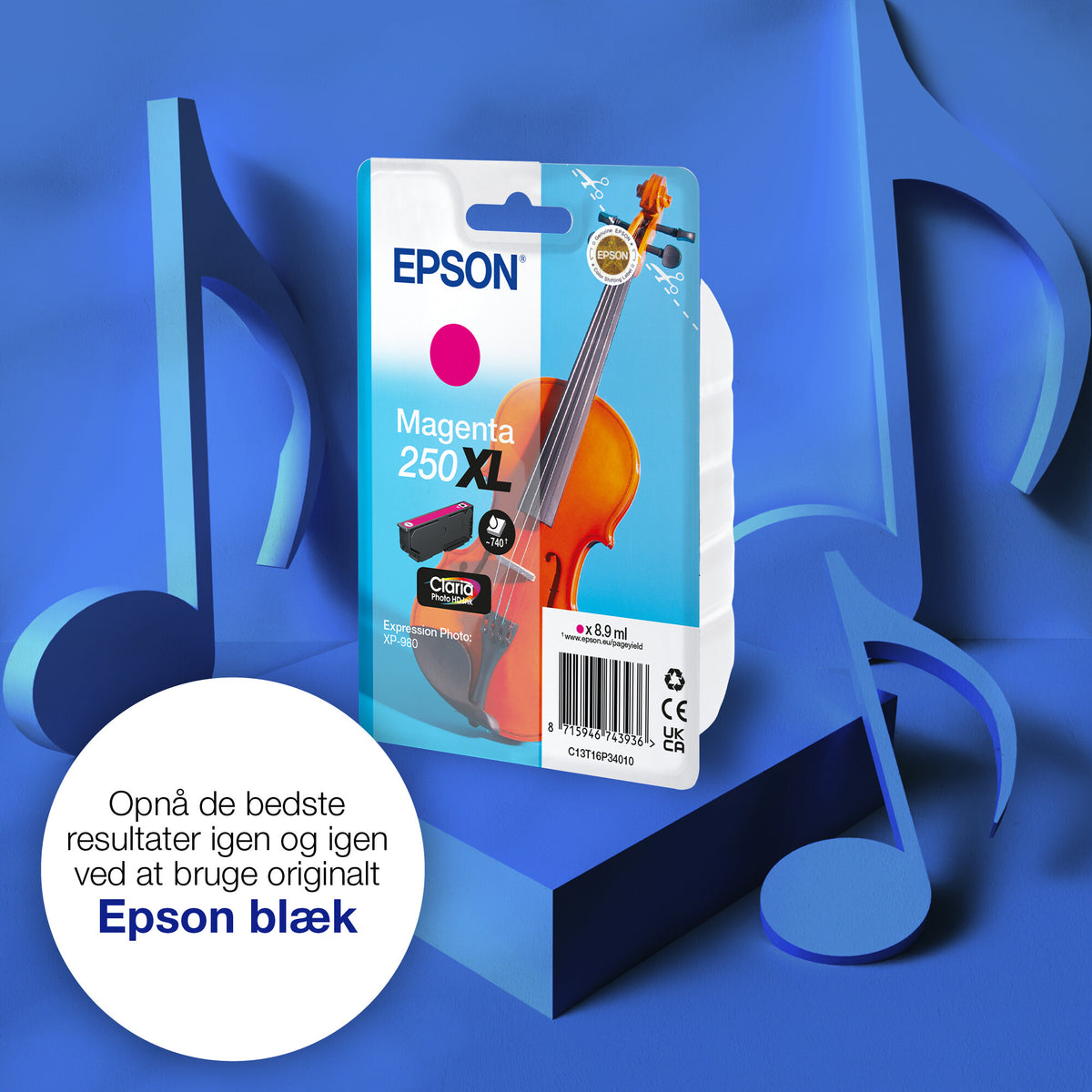 Epson Enkeltpakke, magenta 250XL Violin Claria Photo HD-blæk