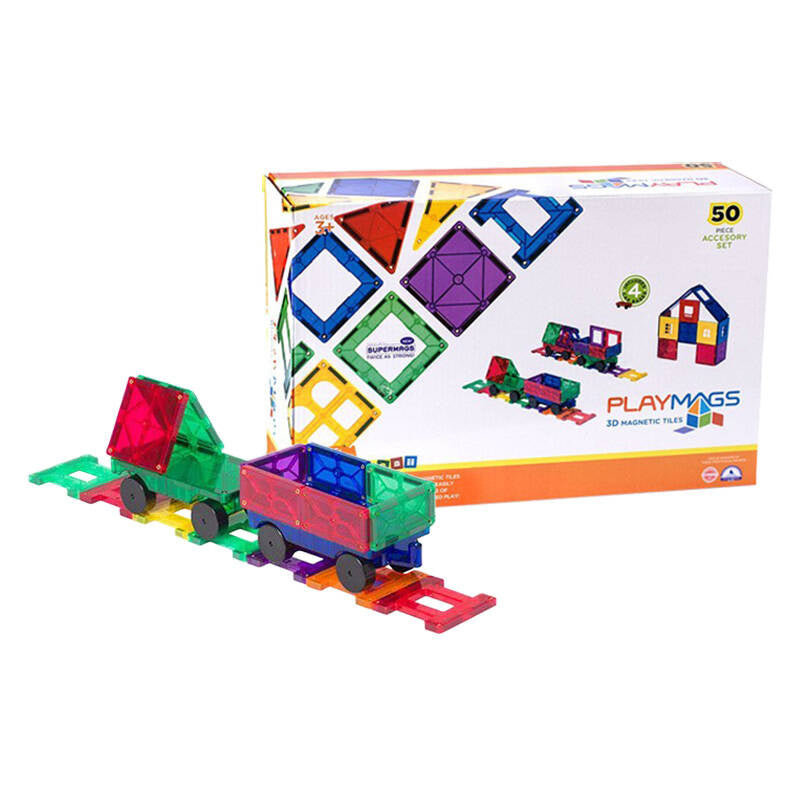 Magnetiske fliser 3D Train Playmags 153 - 50 stykker sæt