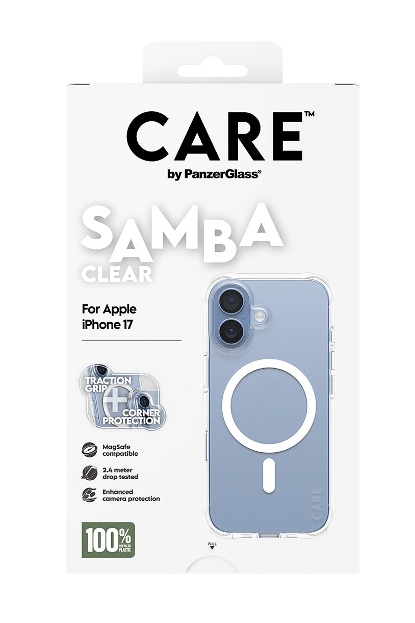 PanzerGlass CARE by ® Fashionable Case Samba Transparent m. Hvid MagSafe iPhone 17