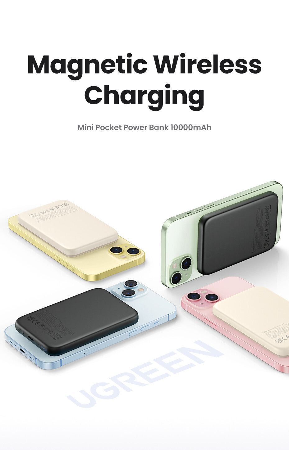 Ugreen 25208 powerbank 10000 mAh Trådløs opladning Beige