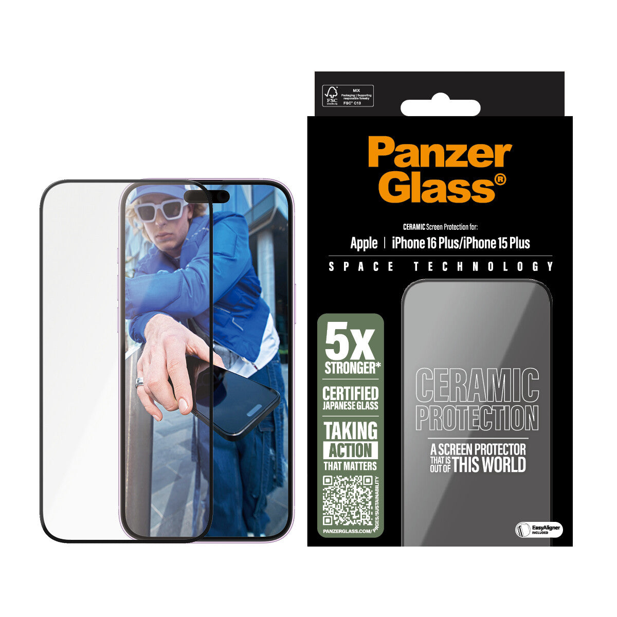 PanzerGlass ® Ceramic Skærmbeskyttelse iPhone 16 Plus | 15 Plus | Ultra-Wide Fit m. EasyAligner