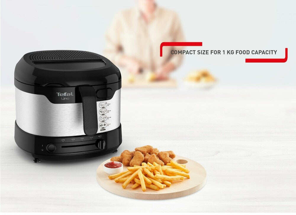 Tefal Uno FF215D Enkelt 1,8 L Enkeltstående 1600 W Frituregryde Sort, Rustfrit stål
