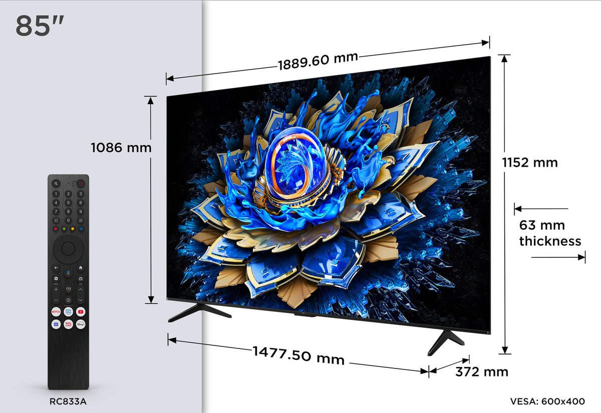 TCL 4K QLED TV | 85T69C | 85 | Smart TV | Google TV | UHD | Black