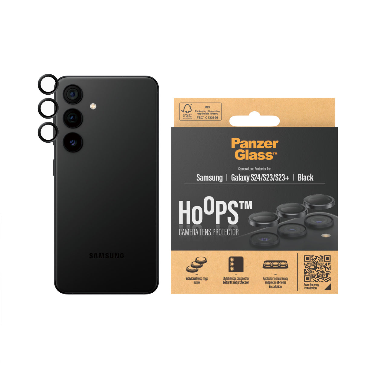 PanzerGlass ® Hoops® Sort Kameralinsebeskytter Samsung Galaxy S24 | S23 | S23+