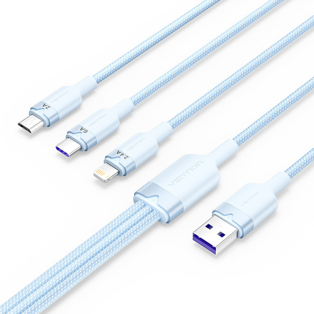 Vention CTRLG USB-kabel USB 2.0 1,5 m USB A USB C/Micro-USB B/Lightning 0,48 Gbit/sek. 120 W Blå