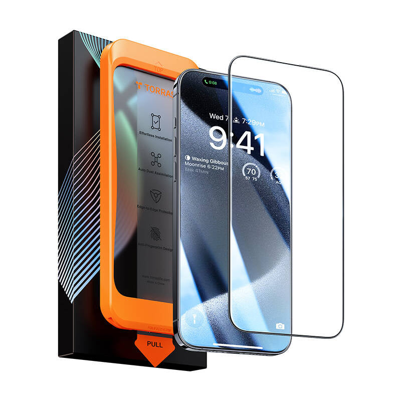 Hærdet glas til iPhone 15 Torras Install Master