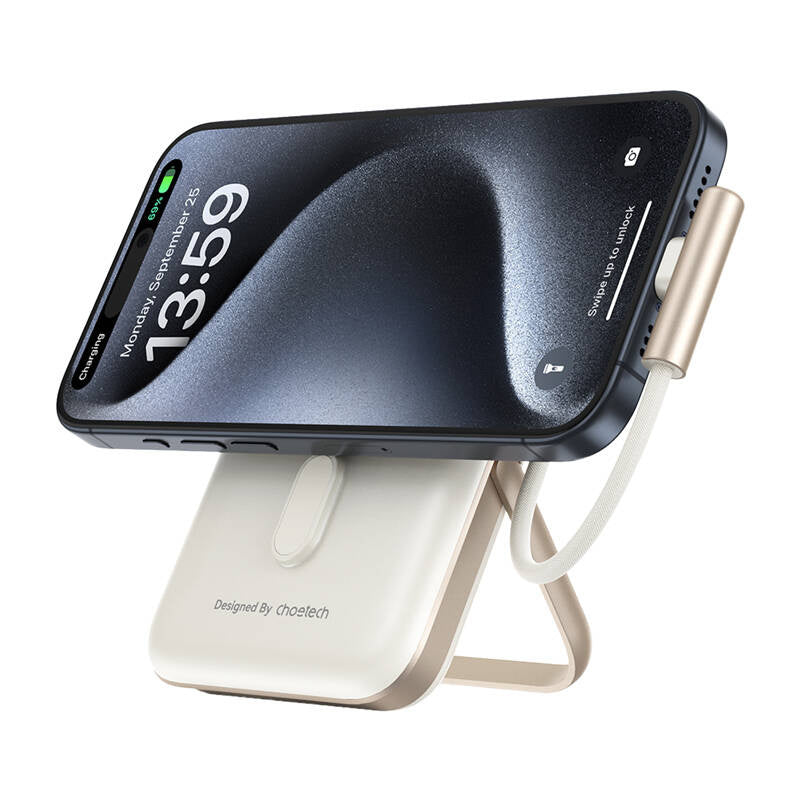 Choetech B735 magnetisk powerbank 10000mAh 20W PD + USB-C kabel (hvid)