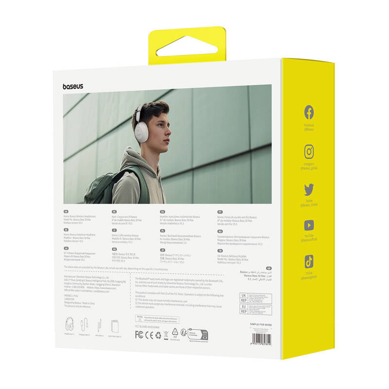 Baseus Bass 30 Max trådløse hovedtelefoner (hvid)