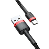 Baseus Cafule Cable Durable Nylon Cable USB / USB-C QC3.0 2A 2M Black and Red (CATKLF-C91)