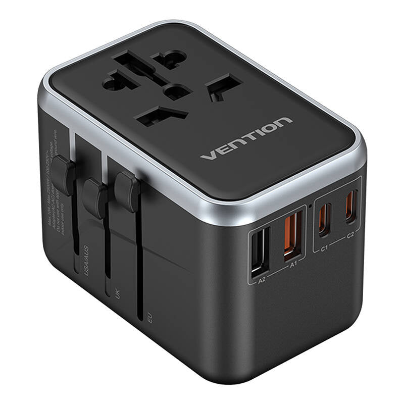 Vention FJFB0 GaN 2xUSB-C 2xUSB-A Universal Travel Adapter 65W (sort)