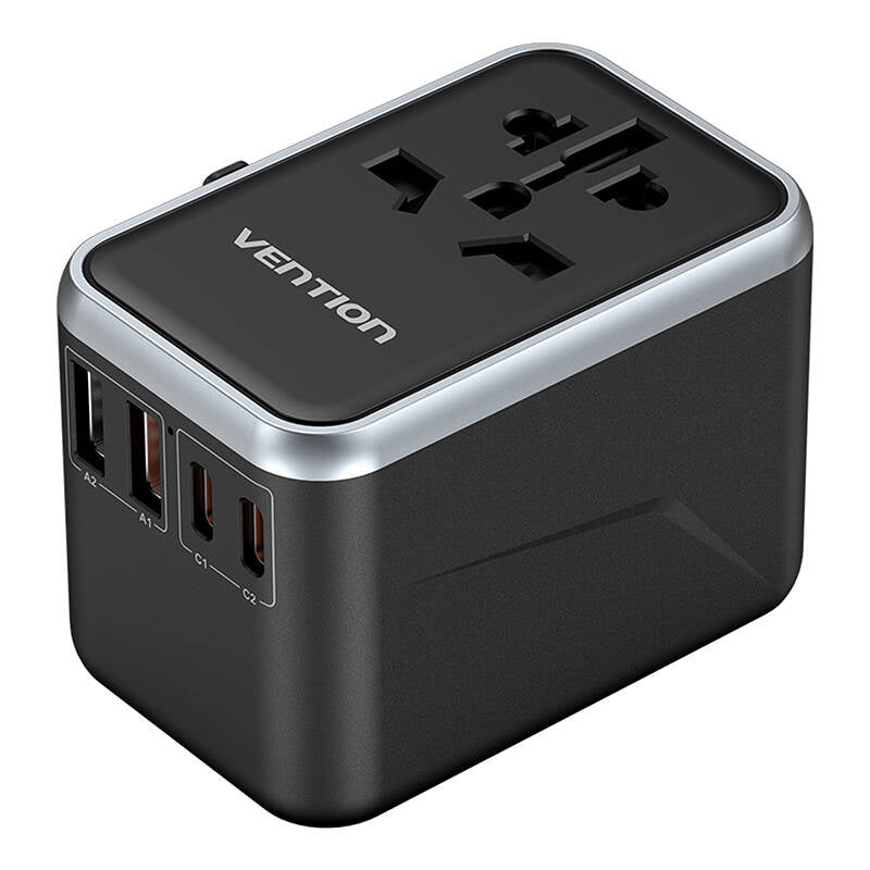 Vention FJFB0 GaN 2xUSB-C 2xUSB-A Universal Travel Adapter 65W (sort)