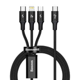 Baseus Rapid 3-in-1 USB-kabel 1,5 m USB A USB C/Micro USB A/Lightning 0,48 Gbit/sek. 20 W Sort
