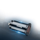 Baseus Circular smart biloplader 2x USB QC3.0 Hurtig opladning 3.0 SCP AFC 30W sort (CCALL-YD01)