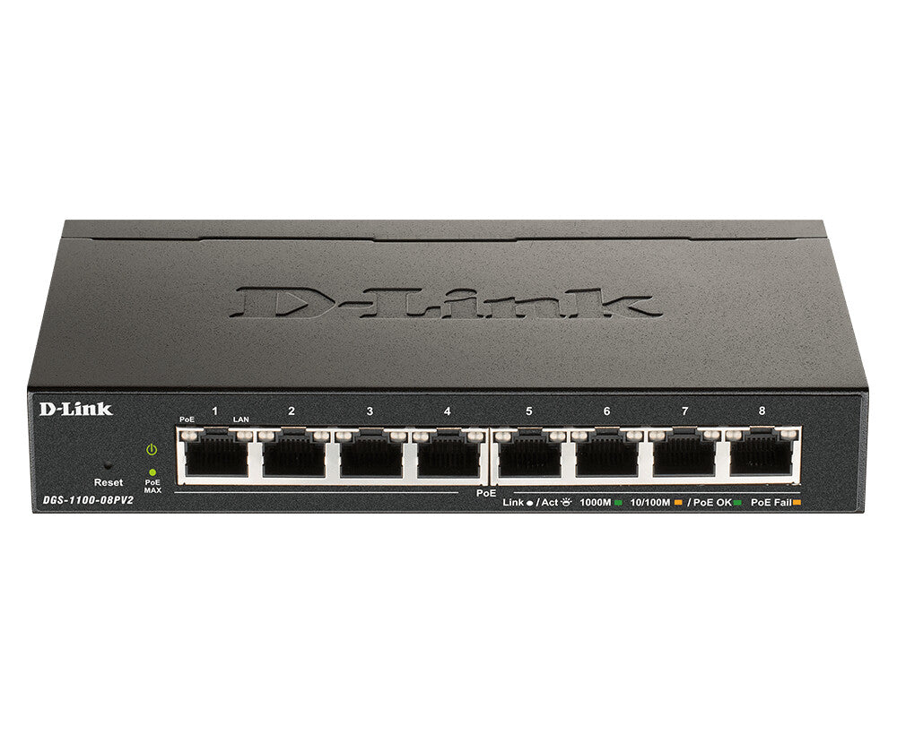 D-Link DGS-1100-08PV2 Administreret L2/L3 Gigabit Ethernet (10/100/1000) Strøm over Ethernet (PoE) Sort