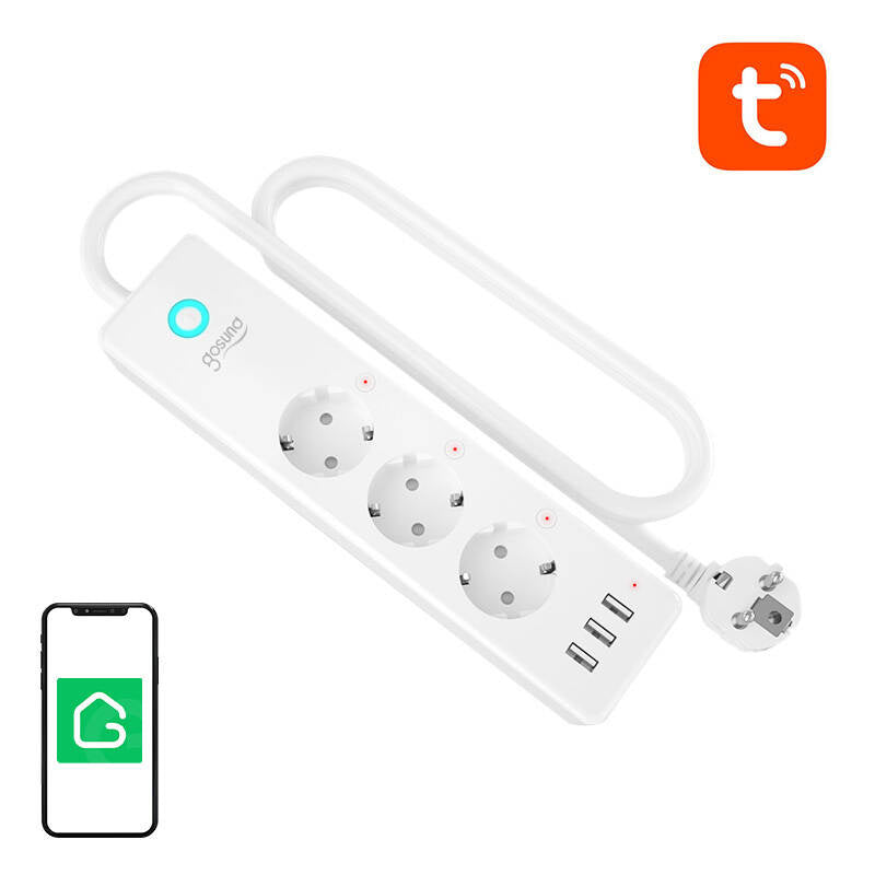 Gosund P1 PLUS smart WiFi strømstrimmel (3x AC schuko, 3x USB-A) Tuya