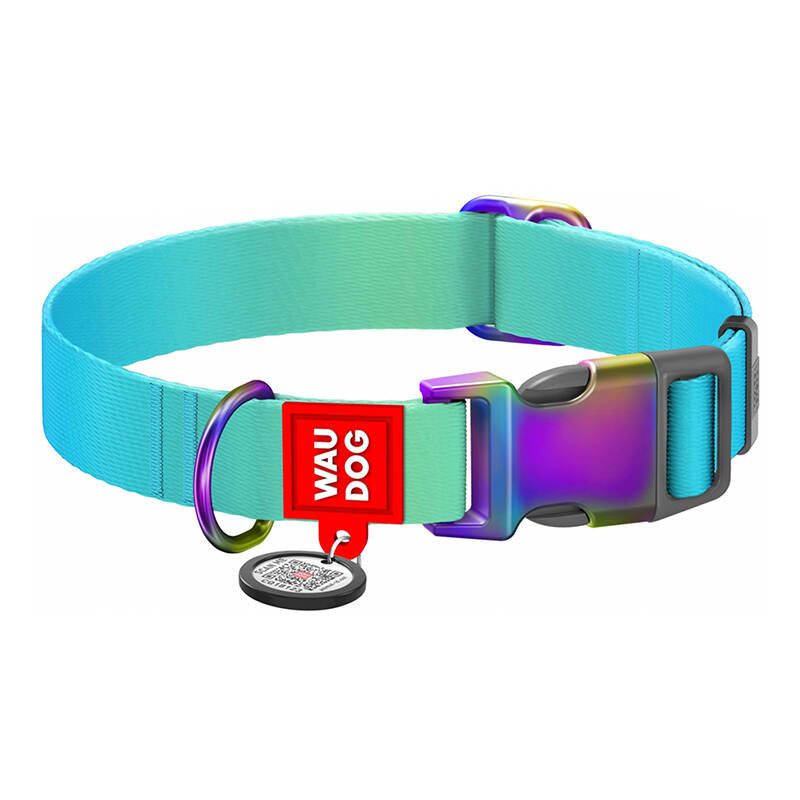 Hundehalsbånd af nylon med QR-kode WAUDOG 15 mm bredt, 25-35 cm lang blå