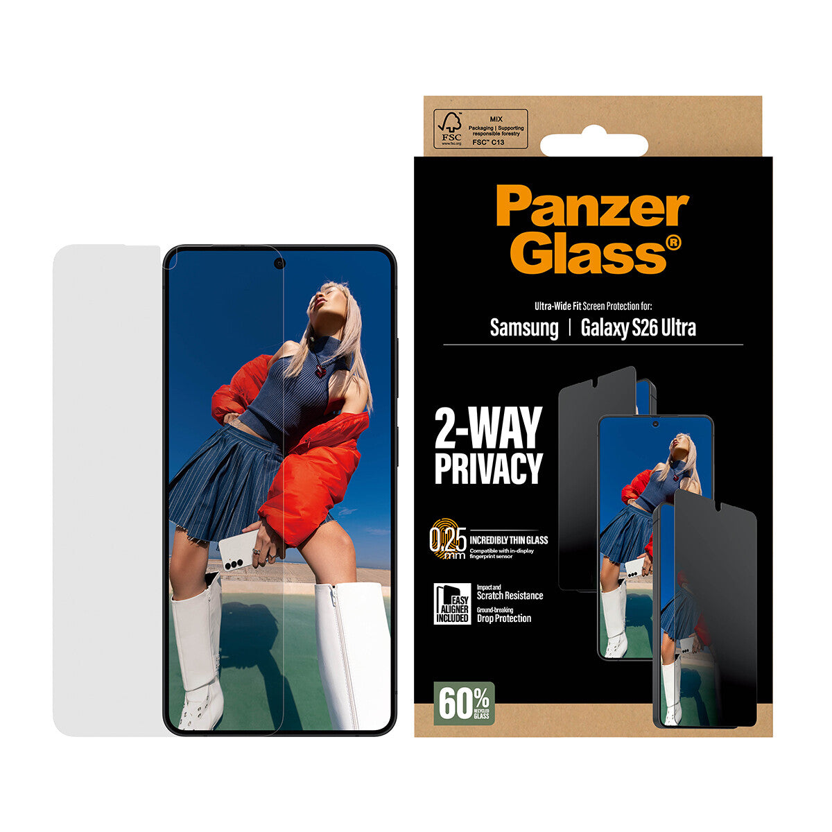 PanzerGlass ® 2-Way Privacy Skærmbeskyttelse Samsung Galaxy S26 Ultra | Ultra-Wide Fit m. EasyAligner