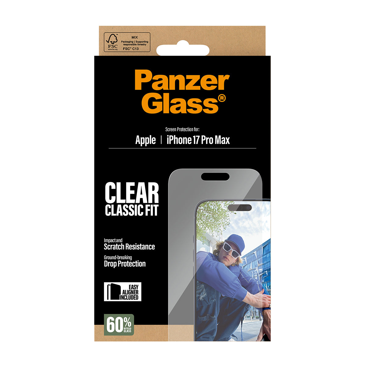 PanzerGlass ® Skærmbeskyttelse iPhone 17 Pro Max | Classic Fit m. EasyAligner