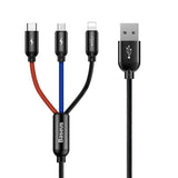 Baseus Tre Primærfarver 3in1 USB-A - mikro USB / Lightning / USB-C 3.5A kabel 1,2 m - sort