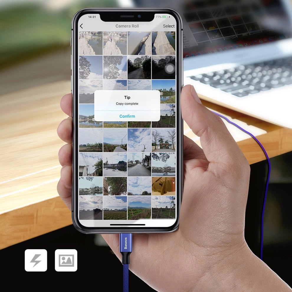 Base Yusiven stof flettet kabel USB / Lightning 1.8M sort (CALYW-A01)