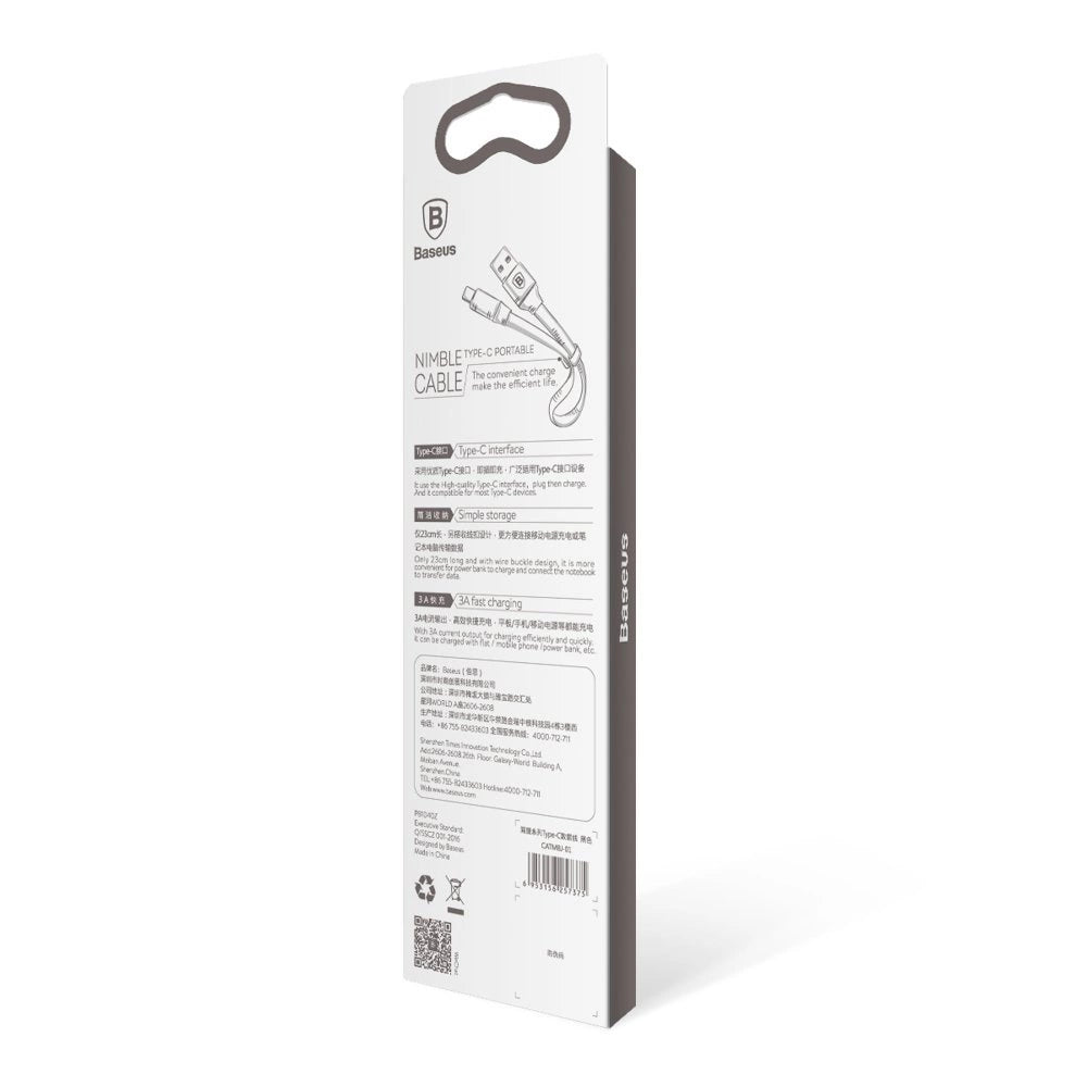 Baseus Nimble flad kabel USB / USB-C kabel med holder 2A 0.23M sort (CATMBJ-01)