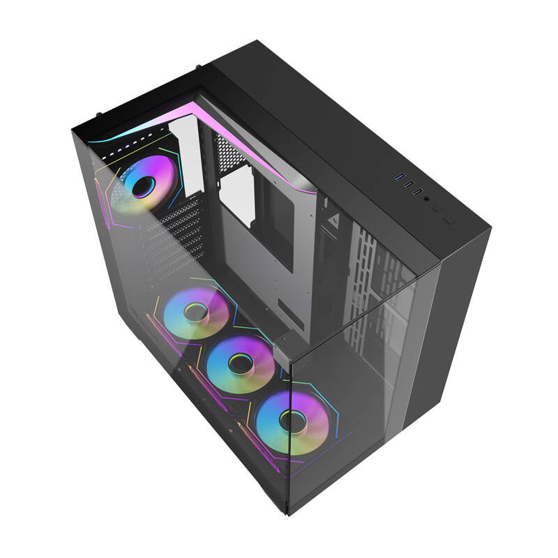 Darkflash TH285 computerkasse (sort) + 4 vifter