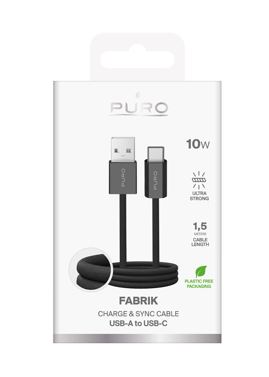 PURO PUCAC10WFABK415MTBLK USB-kabel USB 2.0 1,5 m USB A USB C Sort