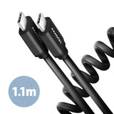 Axagon Data and charging USB 2.0 cable 1.1 m long. PD 60W, 3A. Black twisted. USB-kabel 1,1 m USB C 0,48 Gbit/sek. Sort
