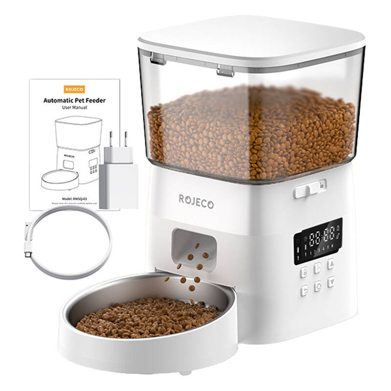 Rojeco 2L automatiske kæledyrfoderknap version (hvid)