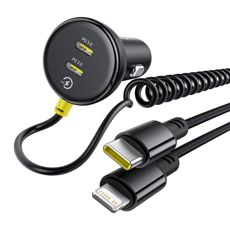 60W Baseus USB-C biloplader + Lightning kabel (Sort)