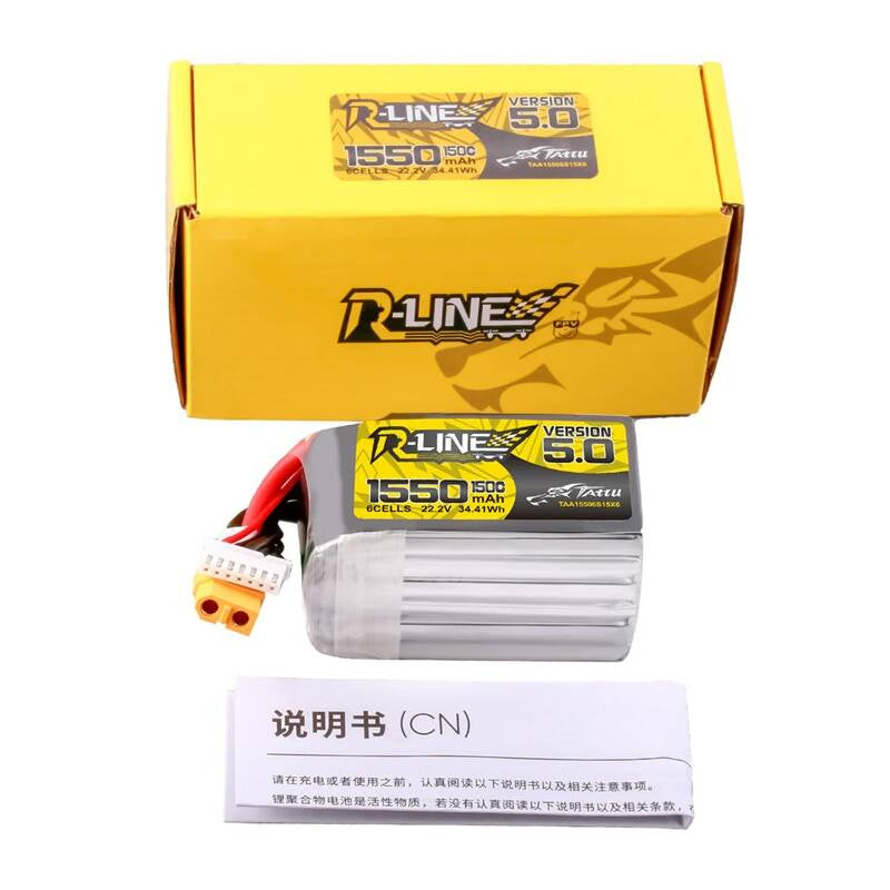 Lipo Tattu R-Line Version 5.0 1550mAh 22.2V 150C 6S batteri med XT60 stik
