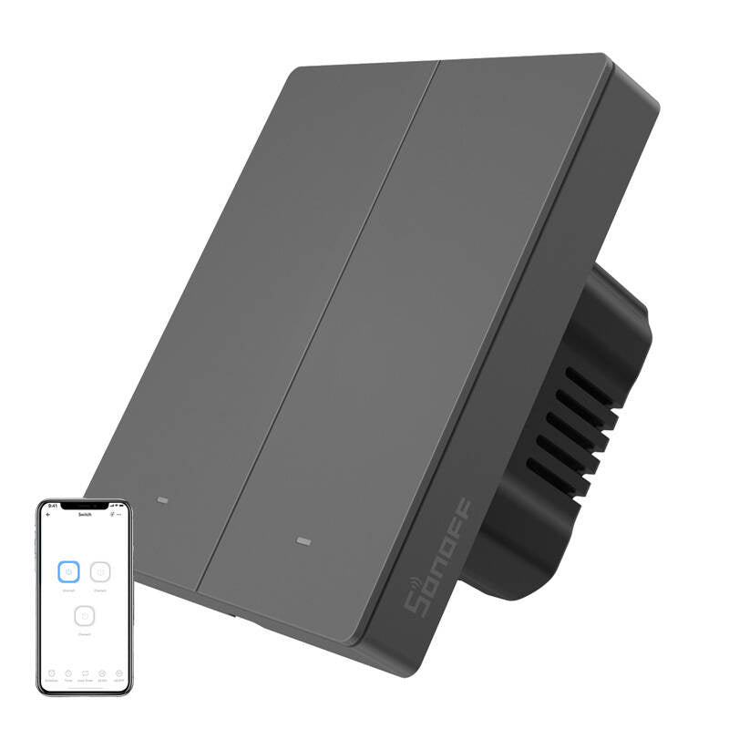 Smart WiFi væg-switch SONOFF M5-2C-80 (2-kanal, til ramme, grafit)
