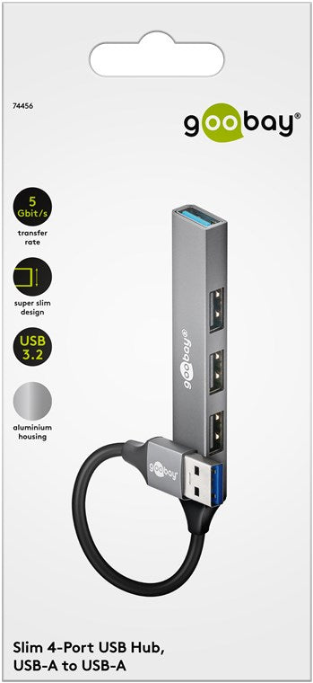 Goobay Slim 4-Port USB-A til USB-A Hub 4 porte lysegrå