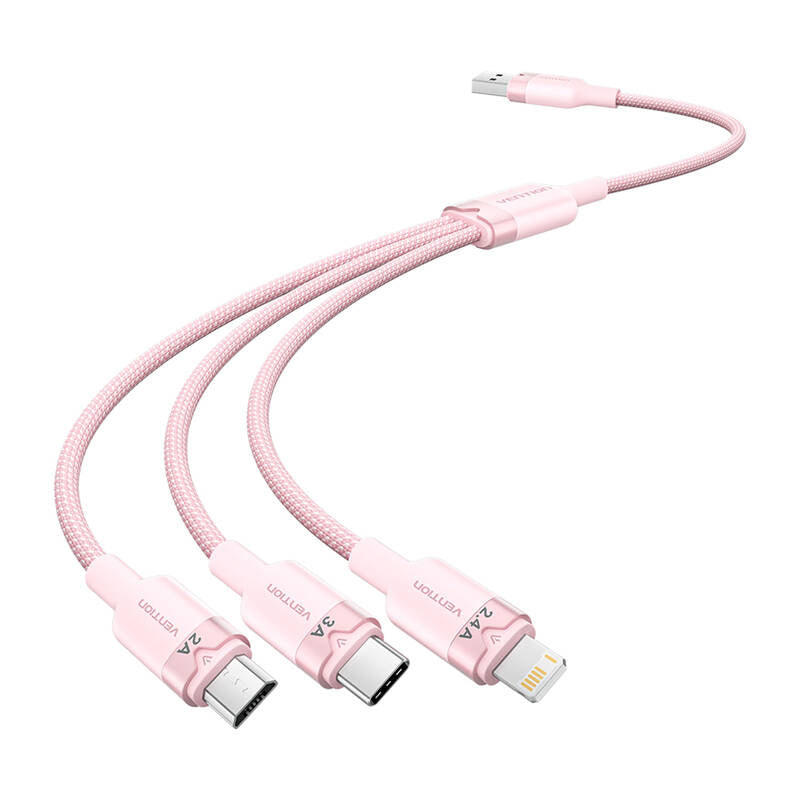 USB 2.0 A til 3in1 3A kabel Vention CTPPG 1.5M (rosa)