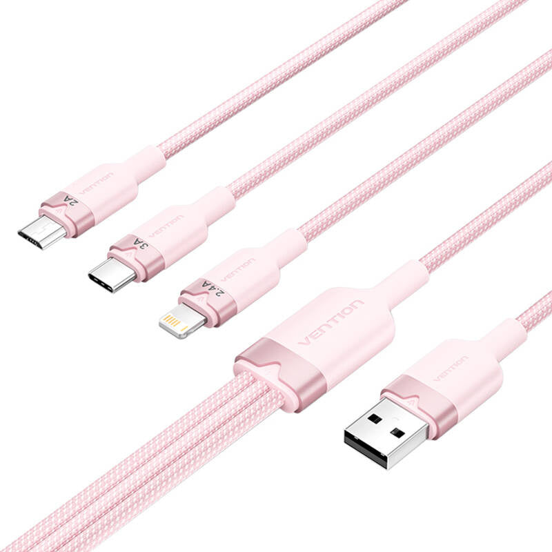 USB 2.0 A til 3in1 3A kabel Vention CTPPG 1.5M (rosa)