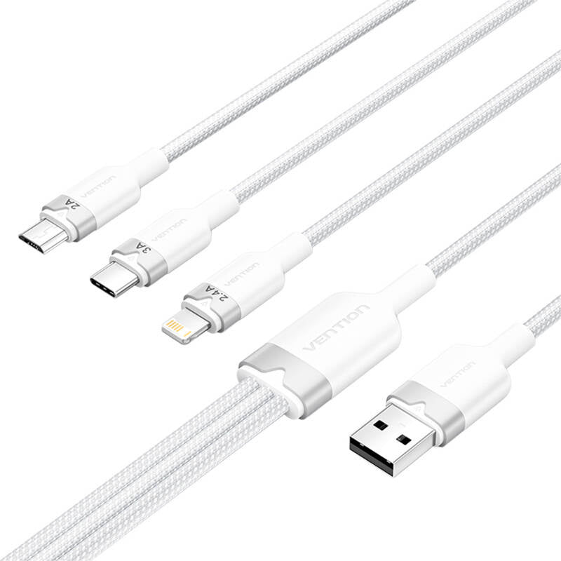 USB 2.0 A til 3in1 3A kabel Vention CTPWG 1.5M (hvid)