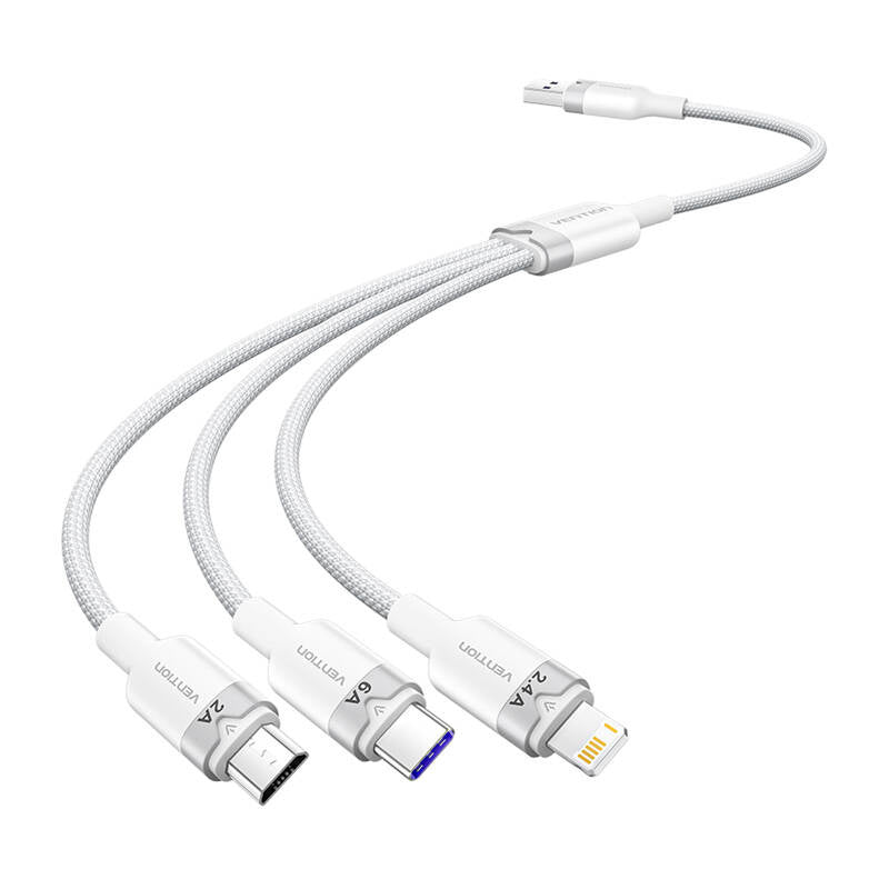 USB 2.0 A til 3-i-1 6A kabel Vention CTRWG 1.5M (hvid)